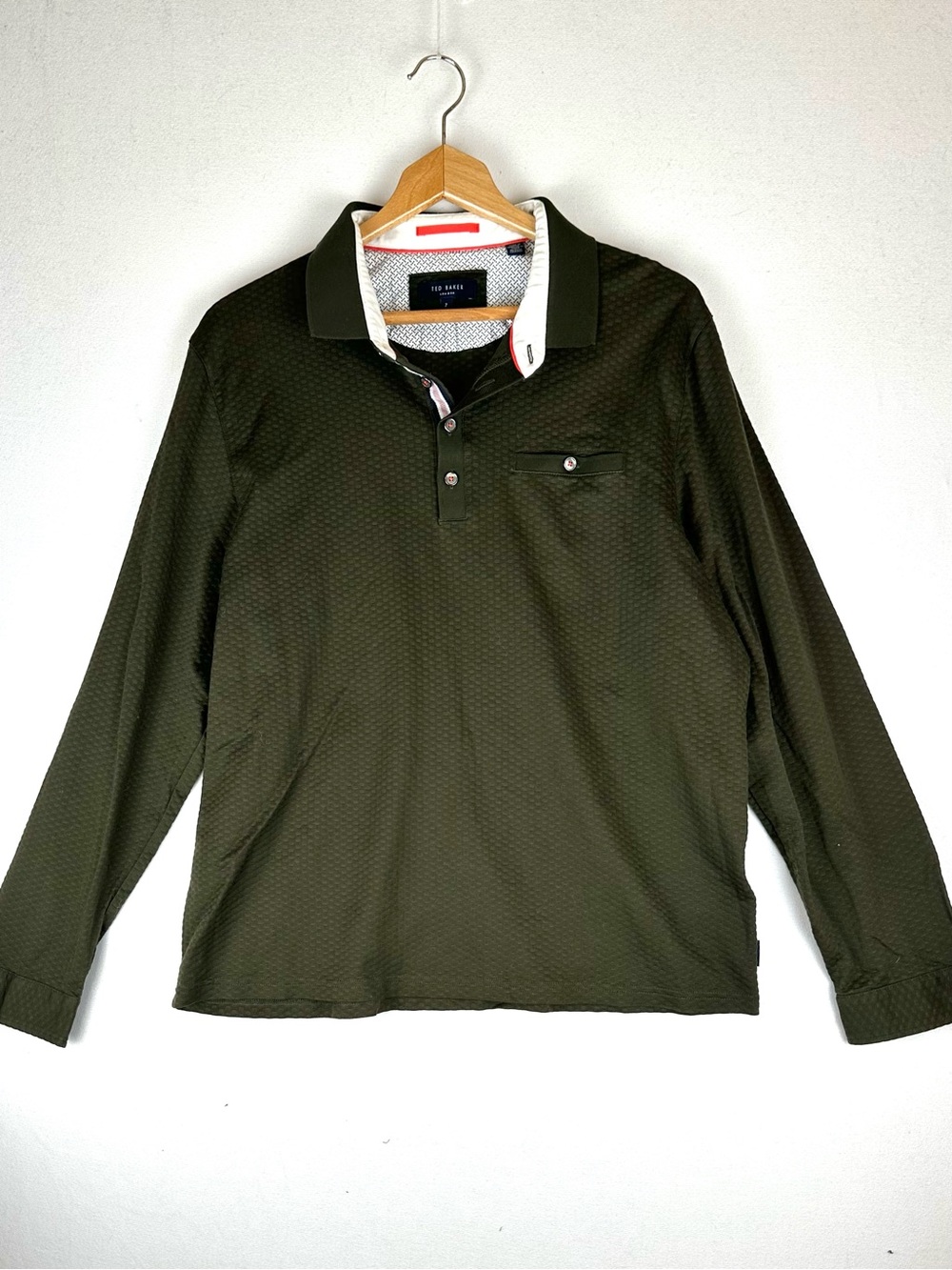 Ted Baker Textured Long Sleeve Knit Polo Shirt Business Casual Office